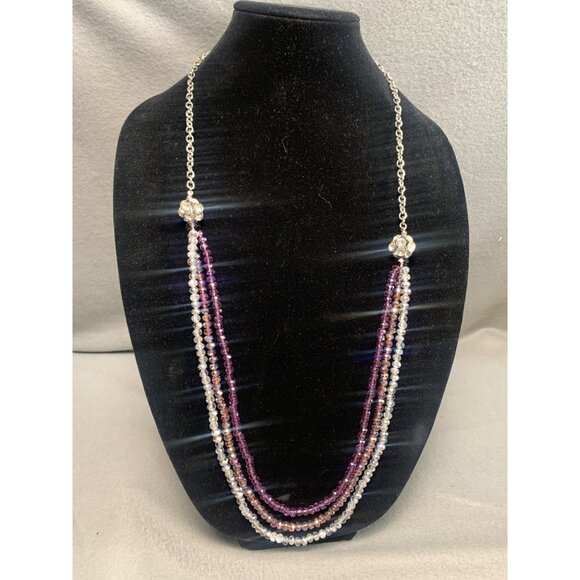 Multi-Strand Purple & Silver Color Beaded Necklace 34" - Picture 6 of 7